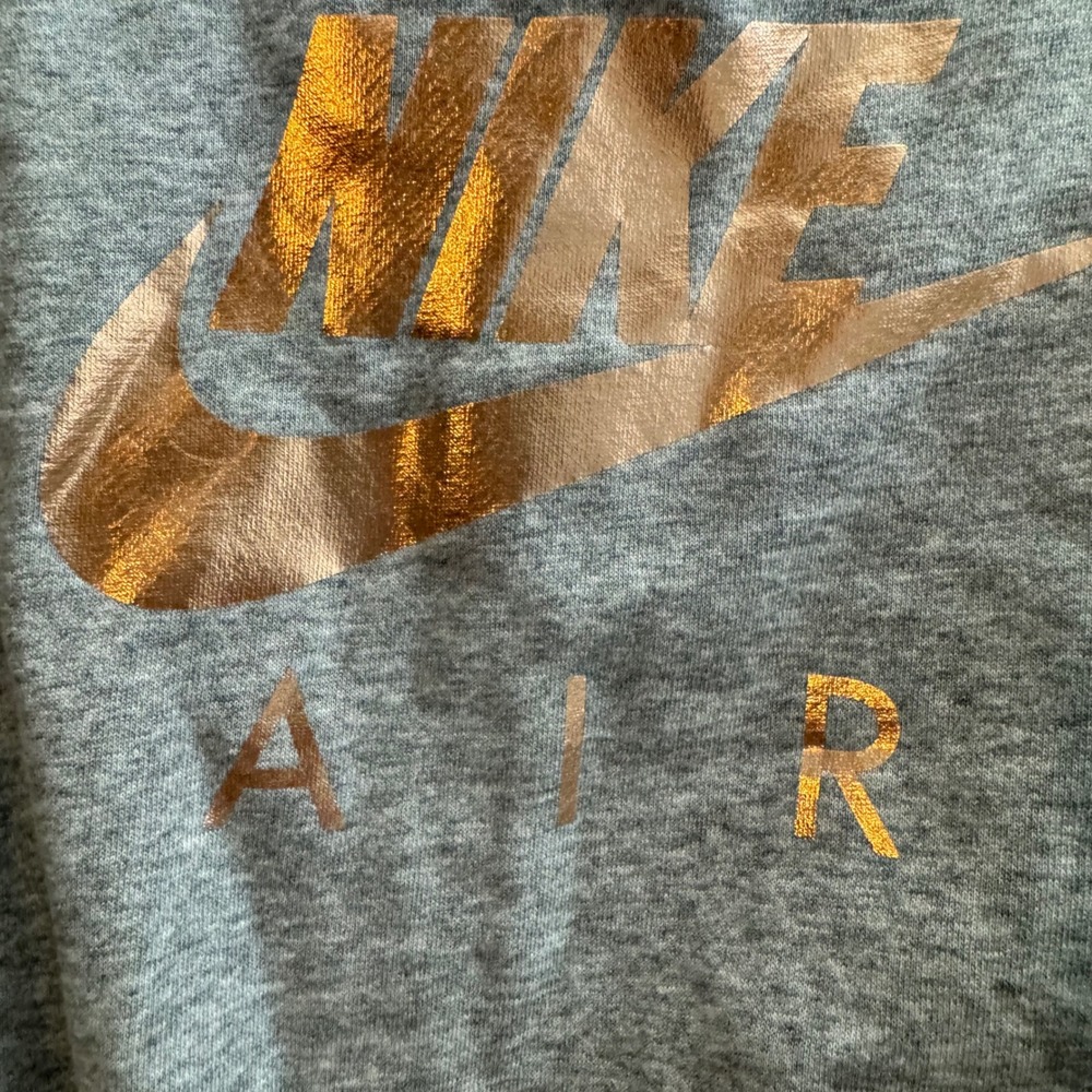 Nike Air Women Small Gray Cropped Sweatshirt Rose Gold Foil Logo Back Zip Crew - Picture 5 of 7